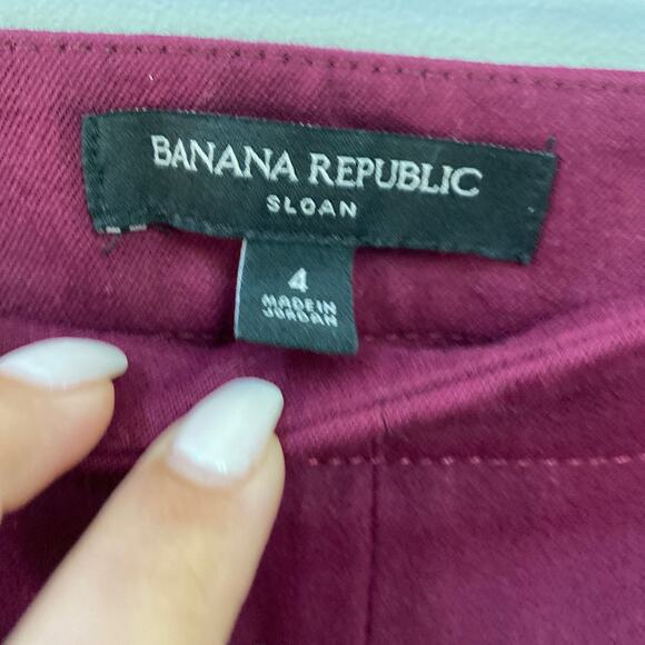 Banana Republic Sloan Size 4 Gold Button Pants Maroon Burgundy Career Preppy - Picture 4 of 5